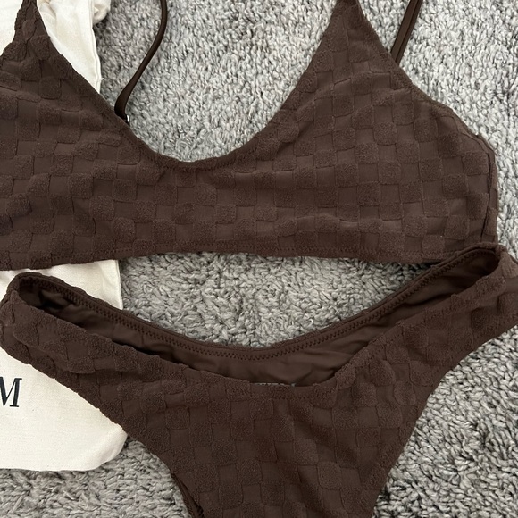 TJ Swim Matching Set in Chocolate Check Terry - Picture 2 of 6
